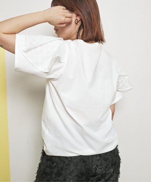 palm RICHE tシャツ 肩フリルレースTシャツ フロッキーロゴ