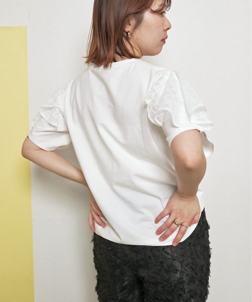 palm RICHE tシャツ 肩フリルレースTシャツ フロッキーロゴ