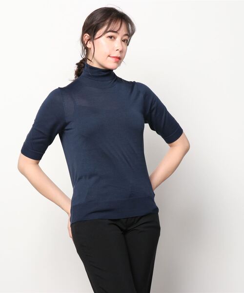 「Demi-Luxe BEAMS」 半袖ニット ONE SIZE ネイビー レディース