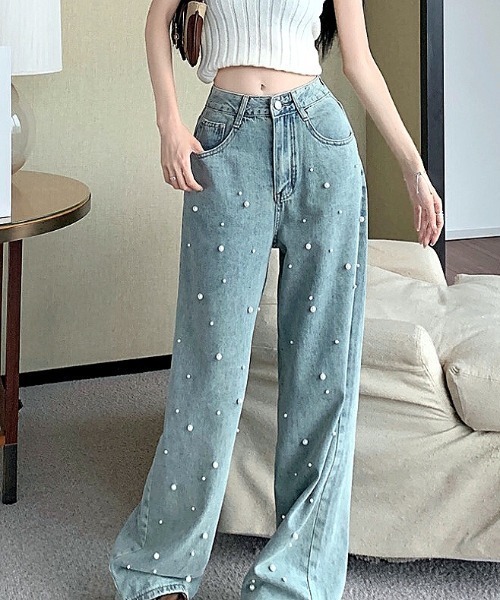 [SHEENA] обработка Denim брюки X-LARGE sax голубой женский 