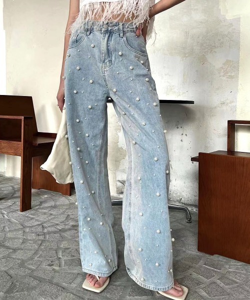 [SHEENA] обработка Denim брюки X-LARGE sax голубой женский 