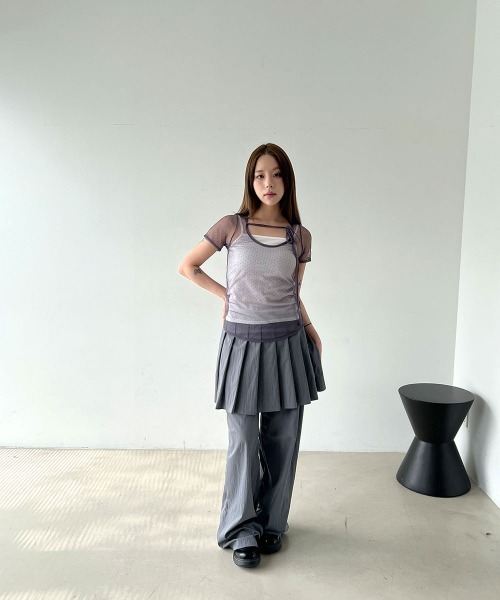 candy pop tee ニット Tシャツ ドット 半袖 シースルー 白 新品 セール】ワンポイントロゴ入り半袖ニット（Tシャツ/カットソー