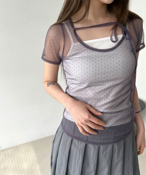4INT. tシャツ 「レイヤードにおすすめ」ドット レース シースルー