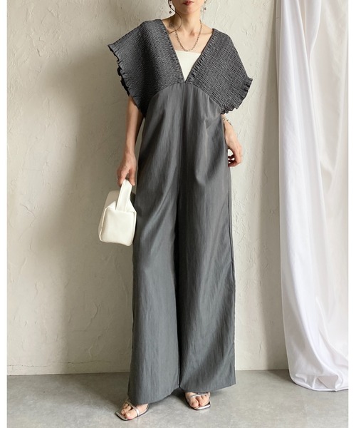 She's Closet サロペット オーバーオール 深Vネック ハイウエスト
