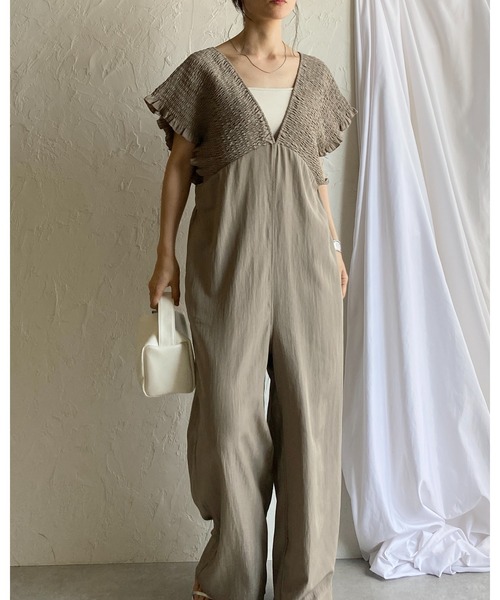 She's Closet ワイドパンツサロペット She's Closet サロペット オーバーオール フロントジップタック