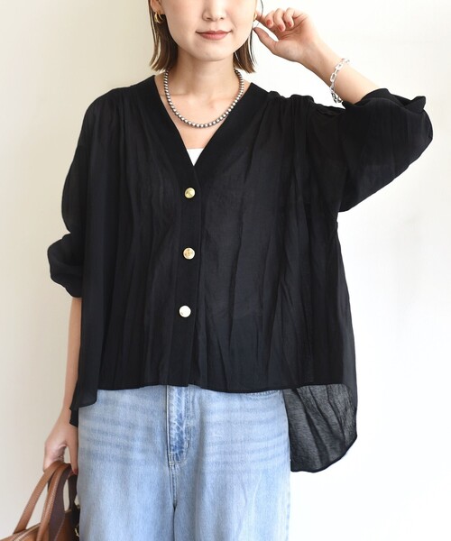 【新品タグ付】手洗可 DESPRES シアー長袖カーディガン 黒 ¥23100 新品タグ付】手洗可 DESPRES シアー長袖カーディガン 黒 ¥23100