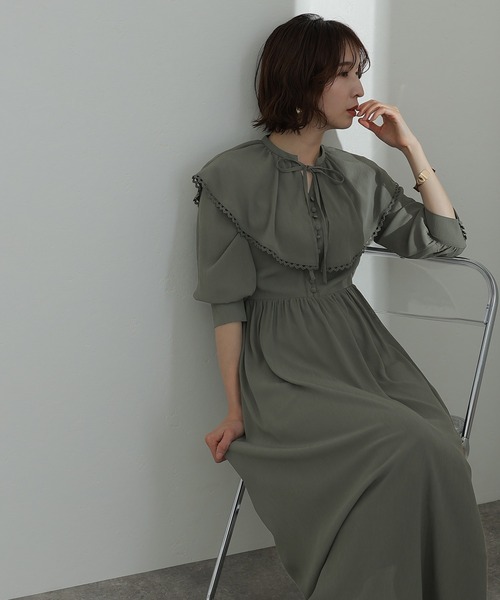 atlo オケージョンドレス　グリーン atlo（アトロ） オケージョンドレス 小柄 ゆったり ワンピース 結婚式