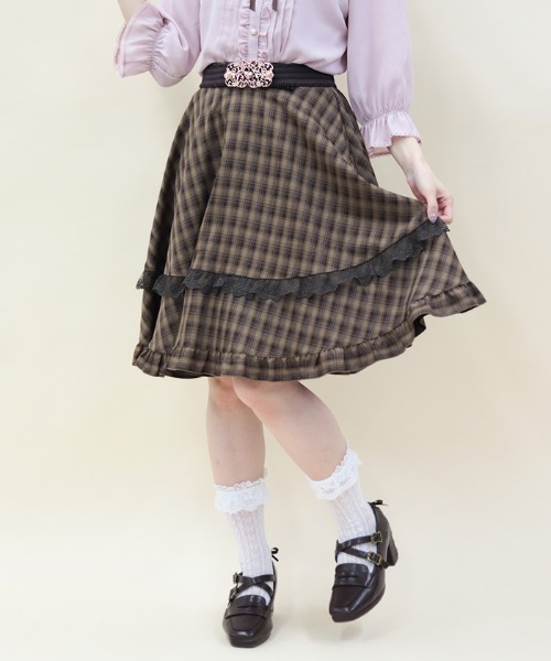 axes femme POETIQUE スカート レースフリルサーキュラー
