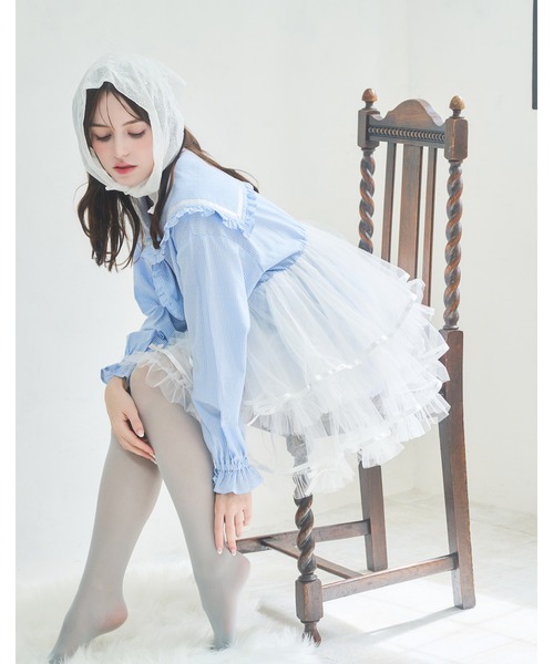 Lolime by mellfy memory チュニック Tulle ＆ Stripe sailor tunic