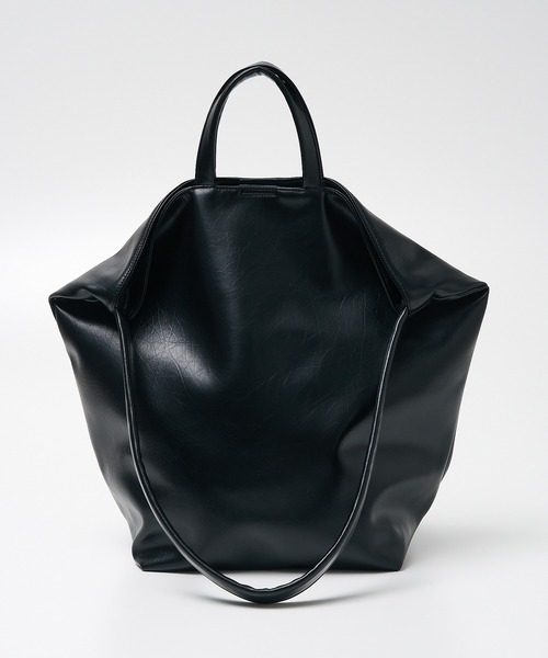 Lightweight 円形バッグ 黒 collex（コレックス） トートバッグ 2WAY底マチワイド レザーライク