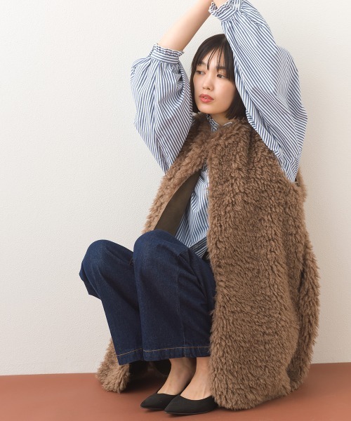 OMNES（オムネス） ベスト ジレ ノーカラープードルファーロング