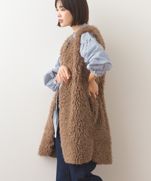 OMNES（オムネス） ベスト ジレ ノーカラープードルファーロング