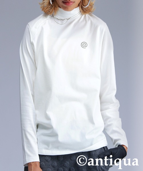 新品ANTIQUA GOLF×STCHモックネック長袖ホワイト白LXL antiqua（アンティカ） antiqua tシャツ 「STCH」モックネックトップス