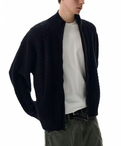FreeZone セーター ニット ケーブル編みハーフジップニットブルゾン