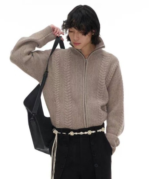 FreeZone セーター ニット ケーブル編みハーフジップニットブルゾン