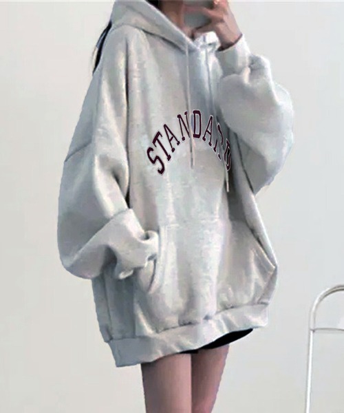 パーカー カレッジロゴ プルオーバー スウェットパーカー 長袖 /韓国カジュアル ビッグシルエット 秋冬 レディース | lulufa | 06