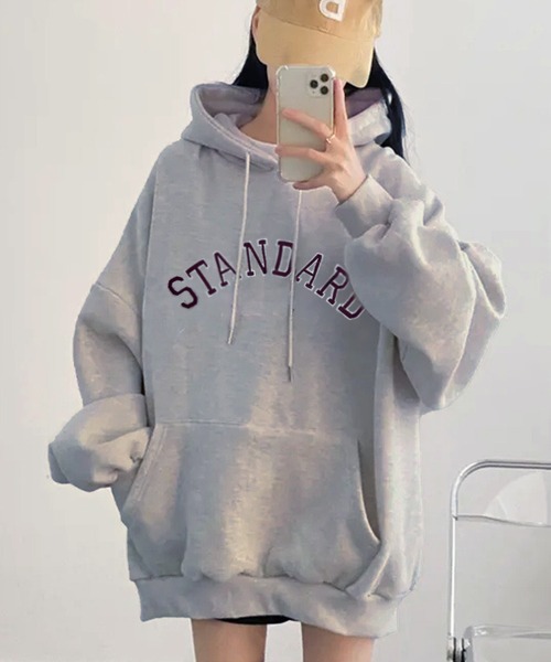 パーカー カレッジロゴ プルオーバー スウェットパーカー 長袖 /韓国カジュアル ビッグシルエット 秋冬 レディース | lulufa | 07