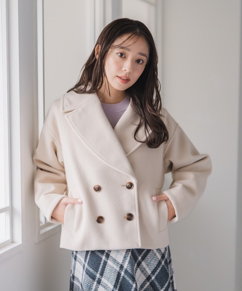 美品✨ベイジ カシミヤ混 ビックカラー ショートコート グレージュ 4 MISCH MASCH（ミッシュマッシュ） コート チェスターコート ミニ