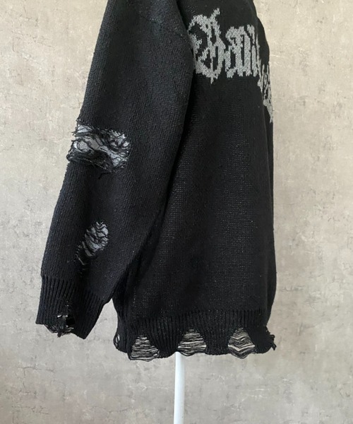 lilful セーター ニット フロントロゴオーバーサイズダメージ加工