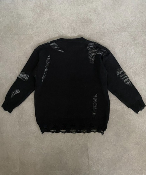 lilful セーター ニット フロントロゴオーバーサイズダメージ加工