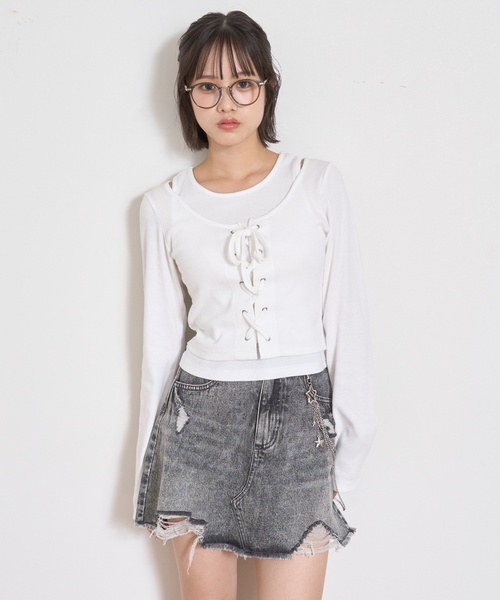 LOVETOXIC スカート 「LTXC」チェーンつきダメージデニムミニスカート