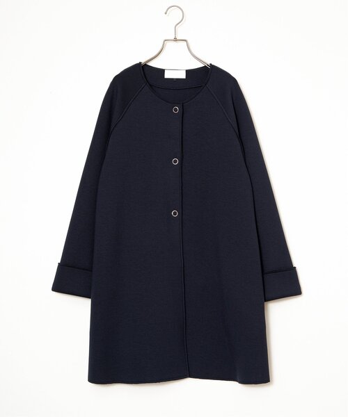 「IKKA LOUNGE」 ノーカラーコート M ダークネイビー レディース_画像2