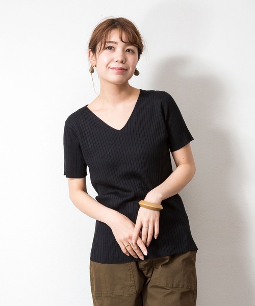 「atONE」 「LARU」半袖ニット M-L オフホワイト レディース_画像3