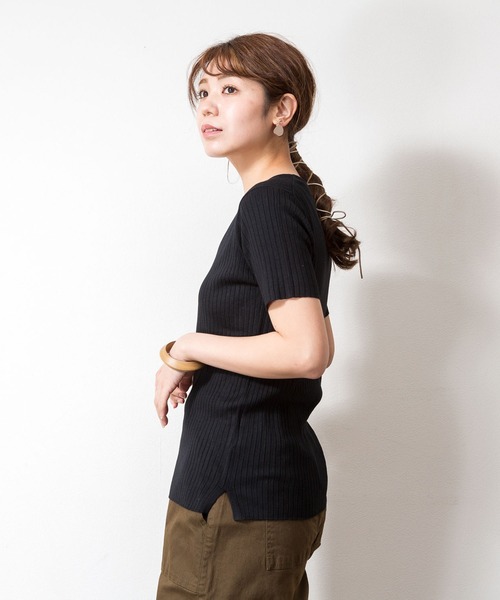 「atONE」 「LARU」半袖ニット M-L オフホワイト レディース_画像4