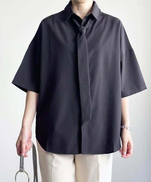 「COMMON WARE」 「HALHAM」半袖シャツ M ブラック レディース_画像8
