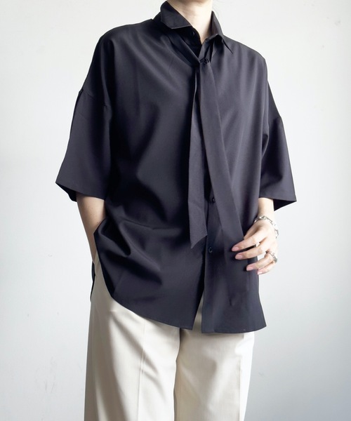 「COMMON WARE」 「HALHAM」半袖シャツ M ブラック レディース_画像9