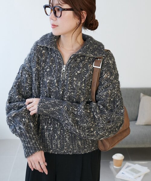 Discoat（ディスコート） ニット セーター ケーブルハーフジッププル