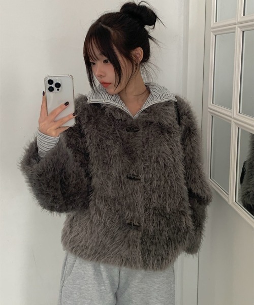 anyonemore コート アウター フェイクファー襟付きダッフルジャケット