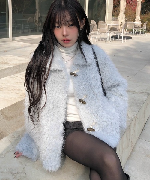 anyonemore コート アウター フェイクファー襟付きダッフルジャケット