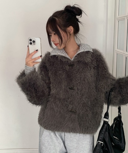 anyonemore コート アウター フェイクファー襟付きダッフルジャケット