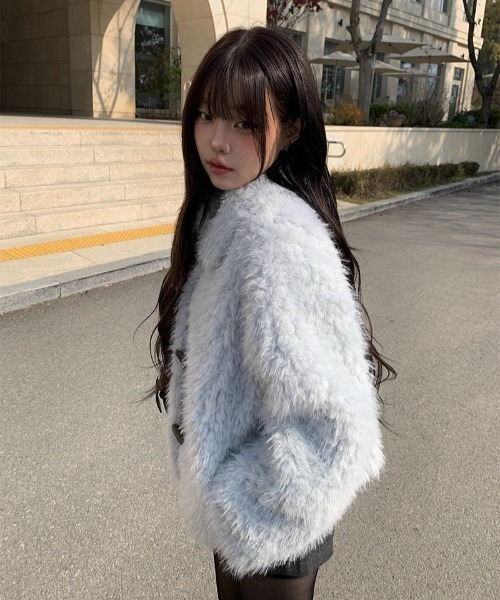 anyonemore コート アウター フェイクファー襟付きダッフルジャケット