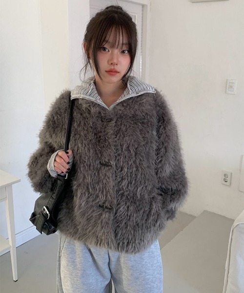 anyonemore コート アウター フェイクファー襟付きダッフルジャケット