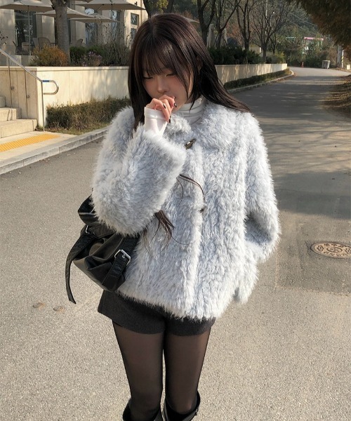 anyonemore コート アウター フェイクファー襟付きダッフルジャケット