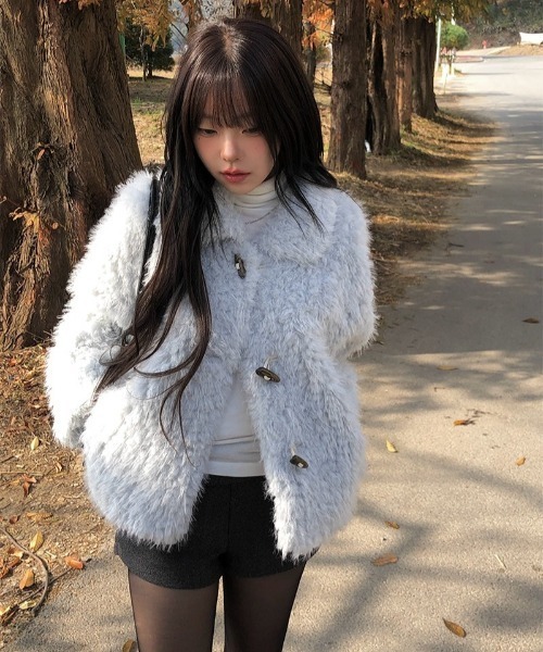 anyonemore ショート ダッフルコート　黒 ウール混ショートダッフルコート - anyonemore