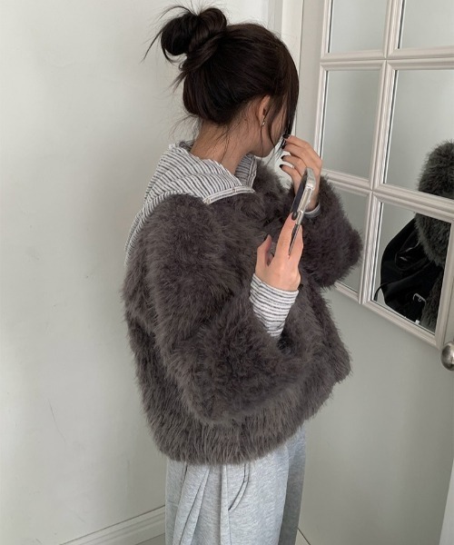 anyonemore コート アウター フェイクファー襟付きダッフルジャケット