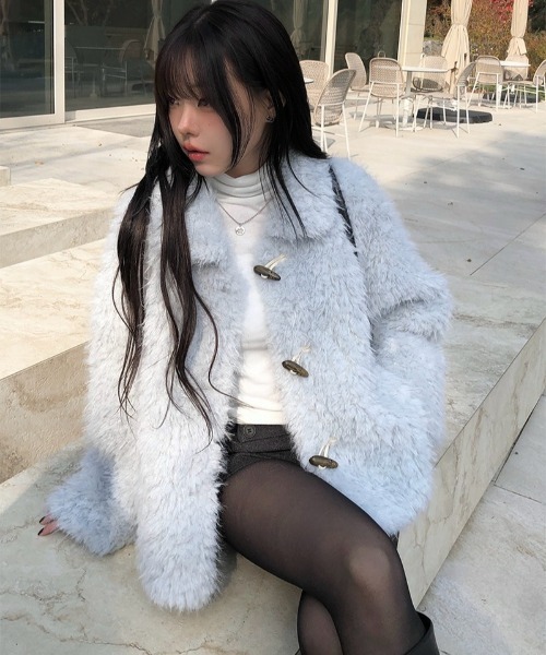 anyonemore コート アウター フェイクファー襟付きダッフルジャケット