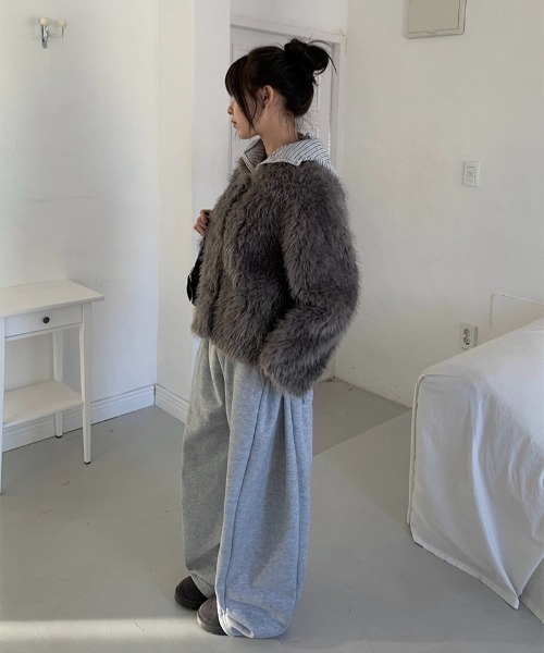 anyonemore コート アウター フェイクファー襟付きダッフルジャケット