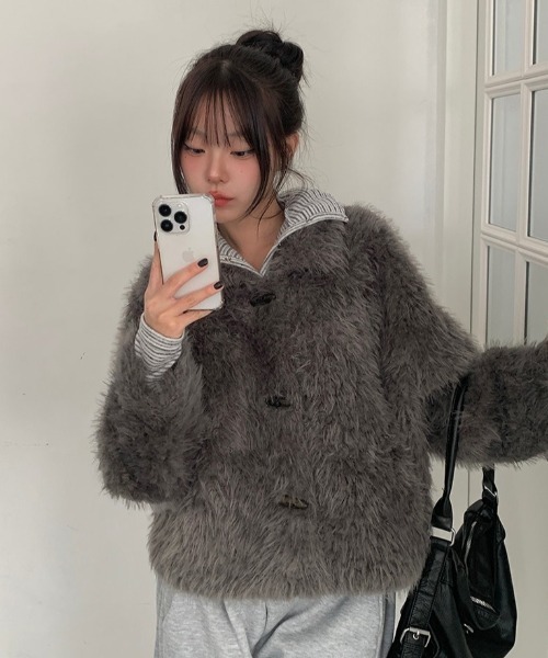 anyonemore コート アウター フェイクファー襟付きダッフルジャケット