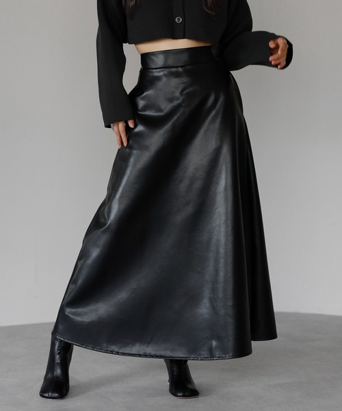 美品格安ebure レザースカート ENC スカート fake leather high waisted flare skirt / フェイク
