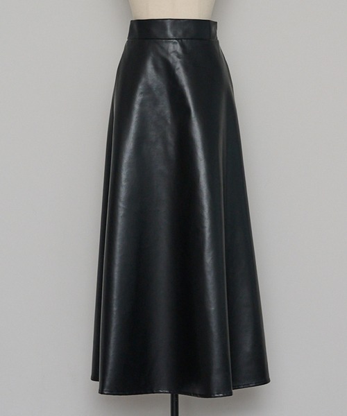 ENC スカート fake leather high waisted flare skirt / フェイク