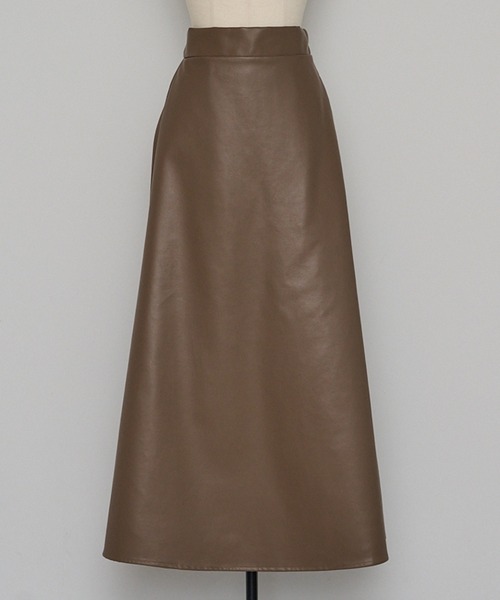 ENC スカート fake leather high waisted flare skirt / フェイク