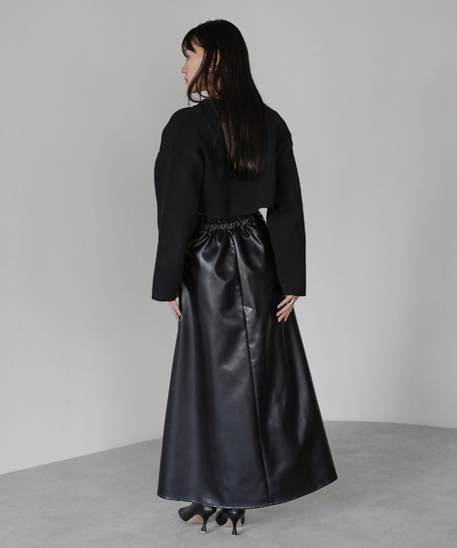 ENC スカート fake leather high waisted flare skirt / フェイク