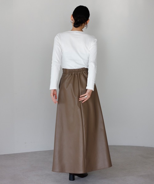 ENC スカート fake leather high waisted flare skirt / フェイク