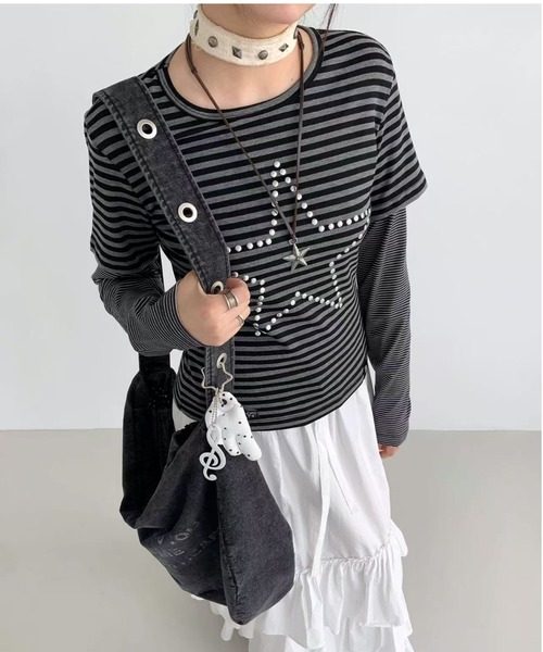 AsRiRe tシャツ 26ss レイヤード風星柄トップス レディース : ZOZOTOWN