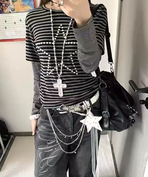 AsRiRe tシャツ 26ss レイヤード風星柄トップス レディース : ZOZOTOWN