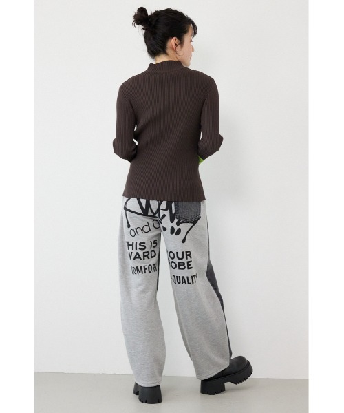 ワイドパンツ ジーンズ デニム デニムパンツ BIG sign logo コンビパンツ レディースの画像